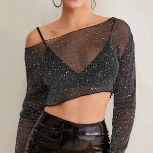 Drop Shoulder Sheer Glitter Top